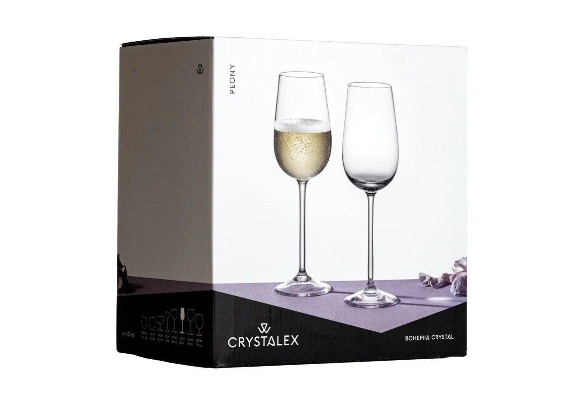 Набор бокалов стекло "BOHEMIA" "Пион" 150мл 6шт д/шампанского 40976/150 "KRYSTALEX" *1/8