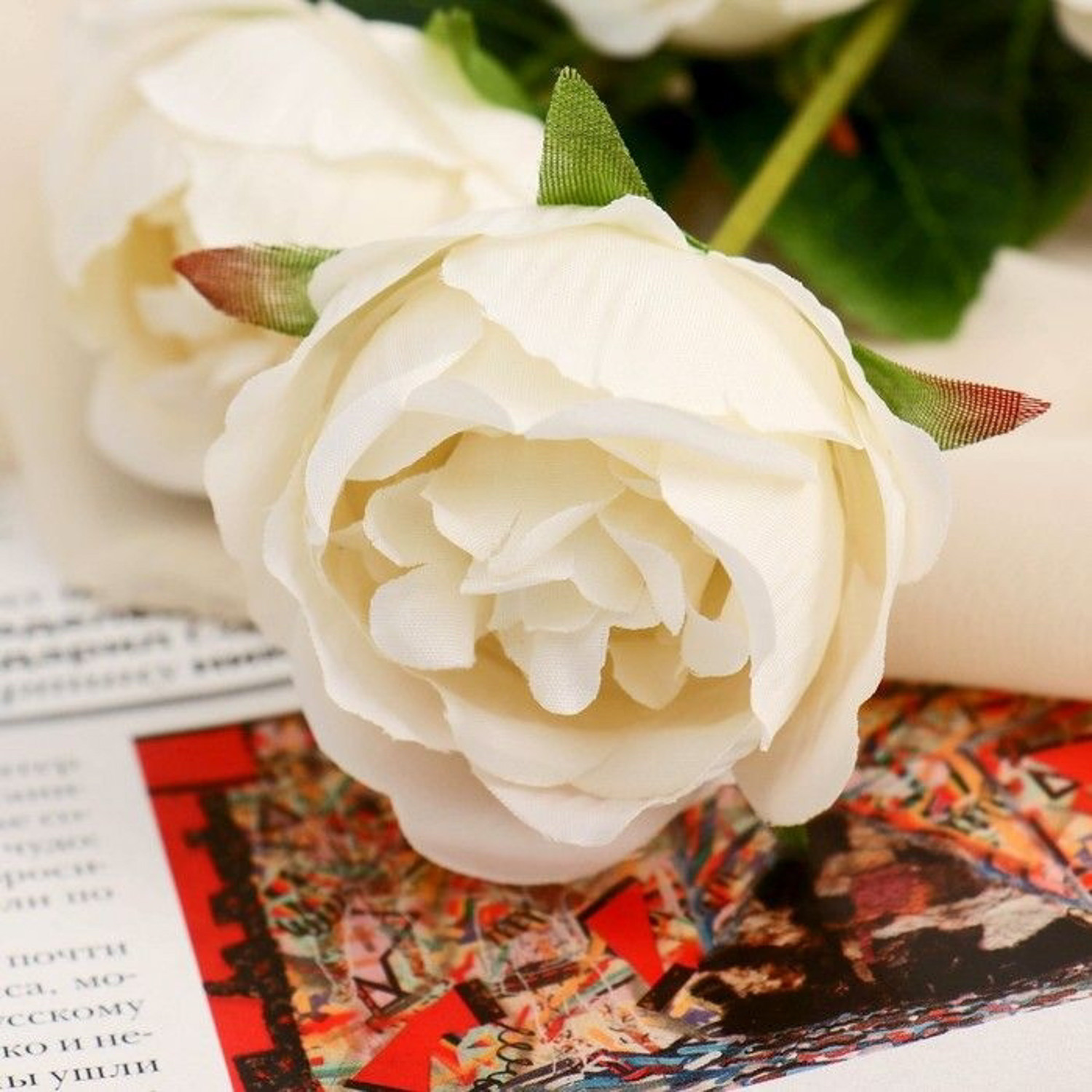 Цветы искусственные "Роза кустовая" 80 см, белый 7444077