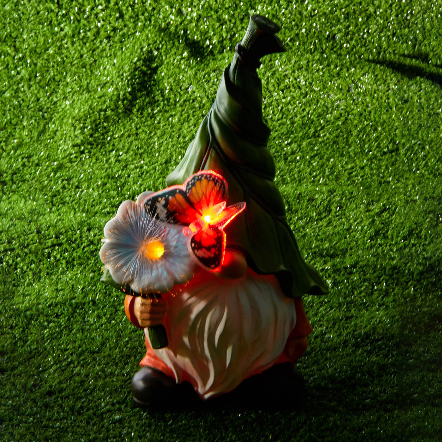 Садовая фигура с подсветкой "Гном с цветочком" 20х17х31.5см  10824129