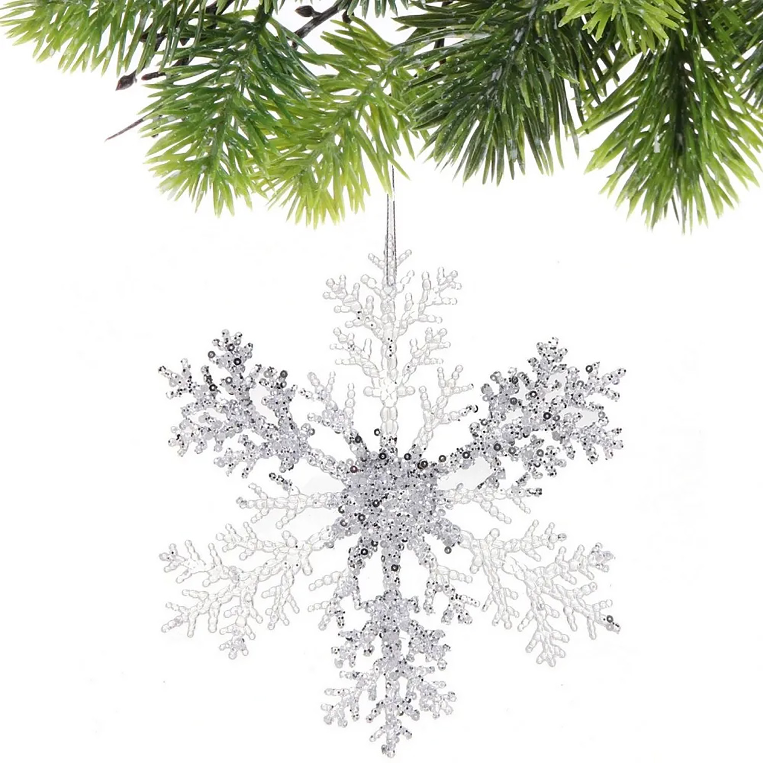 Подвеска новогодняя "Мерцающая снежинка" 21 см, Белый
