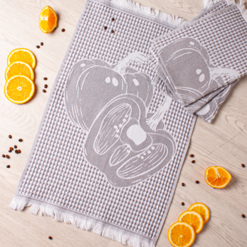 Полотенце вафельное жаккардовое 40*60см Перцы серый Casa Conforte *4