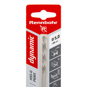 Сверло по металлу 5,00*86/52мм HSS-G P6M5 (1шт) блистер арт.675050 DYNAMIC RENNBOHR *10/40/640 Сверло по металлу 5,00*86/52мм HSS-G P6M5 (1шт) блистер арт.675050 DYNAMIC RENNBOHR *10/40/640
