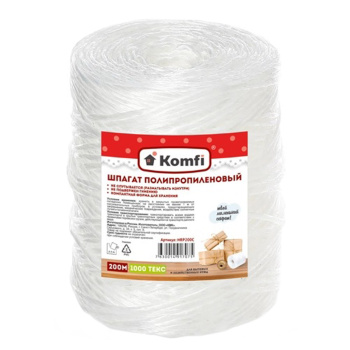 Шпагат полипропиленовый  200м Белый лин.плотн.1000Текс, намотка-"цилиндр" HRP200С "Komfi" *1/40 Шпагат полипропиленовый  200м Белый лин.плотн.1000Текс, намотка-"цилиндр" HRP200С "Komfi" *1/40