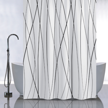 Штора  для ванной "Санакс" п/эстер 180*180см "Черные линии" без колец 01-96 *1/24