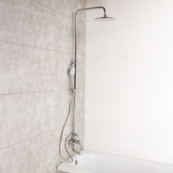 Смеситель д/ванны со стойкой для душа + ручной и тропич. душ Diadonna D80-335122 *1/4