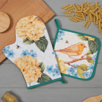 Набор прихваток Гортензии варежка-прихватка 20х28см, прихватка 19х19см 100% хлопок Этель *1