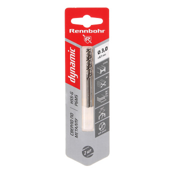 Сверло по металлу 3,00*61/33мм HSS-G P6M5 (2шт) блистер арт.675030 DYNAMIC RENNBOHR *10/40/640 Сверло по металлу 3,00*61/33мм HSS-G P6M5 (2шт) блистер арт.675030 DYNAMIC RENNBOHR *10/40/640