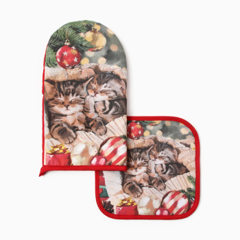 Набор прихваток Счастливы вместе варежка-прихватка 15х28см, прихватка 19х19см Этель *1