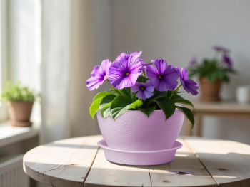 Кашпо пластм. "Фиалочка" 0,8л d верха 140мм h80мм с поддоном Сиренивый перламутр. КФ 0,8ПР *1/65