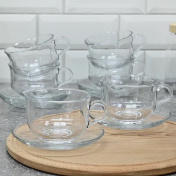 Набор чашек с блюдцами стекло "Ташкент" 290мл 12предм.: 6 чашек+6 блюдец 996806 "Pasabahce" *1/4