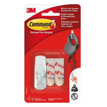 Крючки самоклеящиеся пластм. Малый Прям. Бел. (+2сменн.кл.пол.) 17002N Command(3M™)*1/12