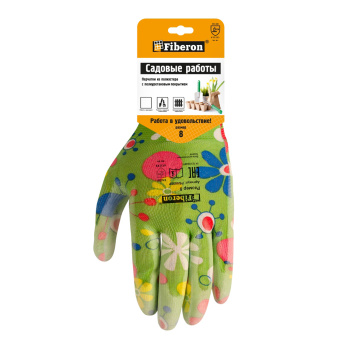 Перчатки Садовые полиэстер, полиуретановое покрытие, цвет-микс PR-PU054 "Fiberon"  *10/120