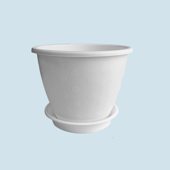 Кашпо пластм. "Цветочек" 1,2л d верха 150мм h120мм с поддоном Белое КЦ 1,2Б (Екатеринбург)  *1/100