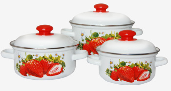 Набор кастрюль эмалированных: 1,5л+2,0л+3,0л рис. "Сочная клубника" С-124АП2/4 "Лысьвенские ЭМАЛИ"*1