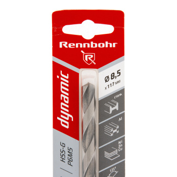 Сверло по металлу 8,50*117/75мм HSS-G P6M5 (1шт) блистер арт.675085 DYNAMIC RENNBOHR *10/40/320 Сверло по металлу 8,50*117/75мм HSS-G P6M5 (1шт) блистер арт.675085 DYNAMIC RENNBOHR *10/40/320