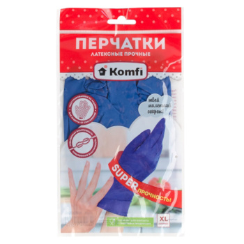 Перчатки латексные прочные XL (супер-большой) 1пара Синие HB004G "Komfi" *12/144 Перчатки латексные прочные XL (супер-большой) 1пара Синие HB004G "Komfi" *12/144
