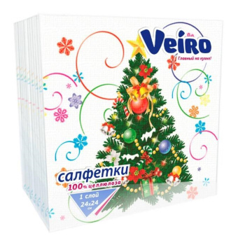 Салфетки бумажные 50шт НОВЫЙ ГОД 24*24 см Veiro Елка1 сл *90