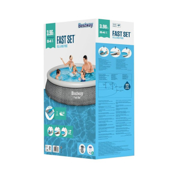 Бассейн надувной BESTWAY Fast Set, 396x396x84 см, 7340 л, фильтр-насос, картридж Бассейн надувной BESTWAY Fast Set, 396x396x84 см, 7340 л, фильтр-насос, картридж