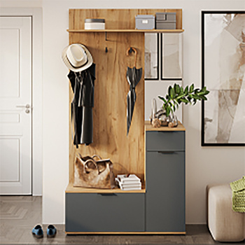 яяяНабор мебели для прихожей ЭВИТА секция комбинированная Тип1 дуб крафт золотой/графит серый *1