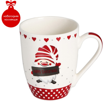Кружка "Новый год" фарфор. 340мл "Праздничный переполох. Гном Бом" 9606792 "Доляна" *12/48