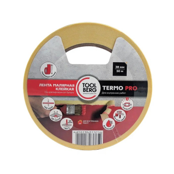 Лента клейкая малярная термостойкая "ТЕРМО PRO" 38мм х 50м арт.2010250 "TOOLBERG" *1/48
