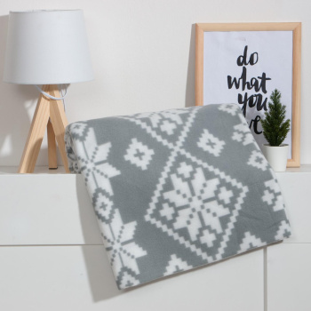 Плед 130*150см флисовый Зимние узоры серый Эконоиь и Я *1