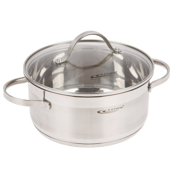 Кастрюля нерж. "Катунь" "Альта" 3,2л d20см термораспред. дно, Стекл. кр. KT-SET-005-30 *1/4