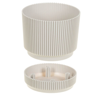 Кашпо пластм. "Стрип" 1,3л d верха 140мм h125мм с поддоном Кремовый М3246 ("М-Пластика") *1/12