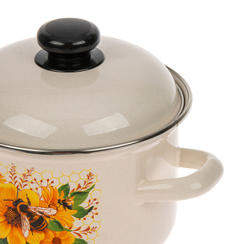 Кастрюля эмалированная 1,5л d140мм крышка с пл.р., обод нерж., с Деколью С-1608АП2/4 *1/8