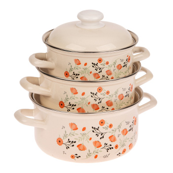 Набор кастрюль эмалированных: 1,5л+2,0л+3,0л рис. "Китайская роза" С-124АП2/4 "Лысьвенские ЭМАЛИ" *1