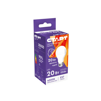 Лампа светодиодная 20W Е27 груша 4К нейтральный Старт LEDGLSE27 20W 40 ПР *10/100 Лампа светодиодная 20W Е27 груша 4К нейтральный Старт LEDGLSE27 20W 40 ПР *10/100