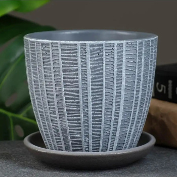 Кашпо керам. "Бутон" "Метро" 0,7л d верха 115мм h102мм с поддоном Светло-серый №1 КС-Б1-111-46 *8/16