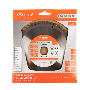 Диск пильный 160*20,0мм 48 зубьев по дереву (9020-160-20-48Т) Sturm *1/50 Диск пильный 160*20,0мм 48 зубьев по дереву (9020-160-20-48Т) Sturm *1/50