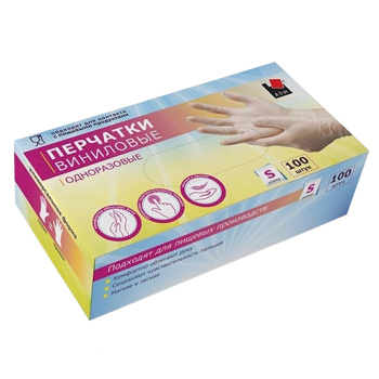 Перчатки виниловые одноразовые S (малый) 100шт в коробке VIN001A "А.Д.М." *1/10